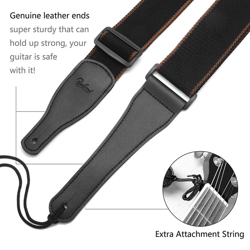 BestSounds Acoustic Guitar Strap, Soft Cotton & Leather Ends Strap for Electric & Bass Guitars come with 1 Button & 2 Locks - Image 4